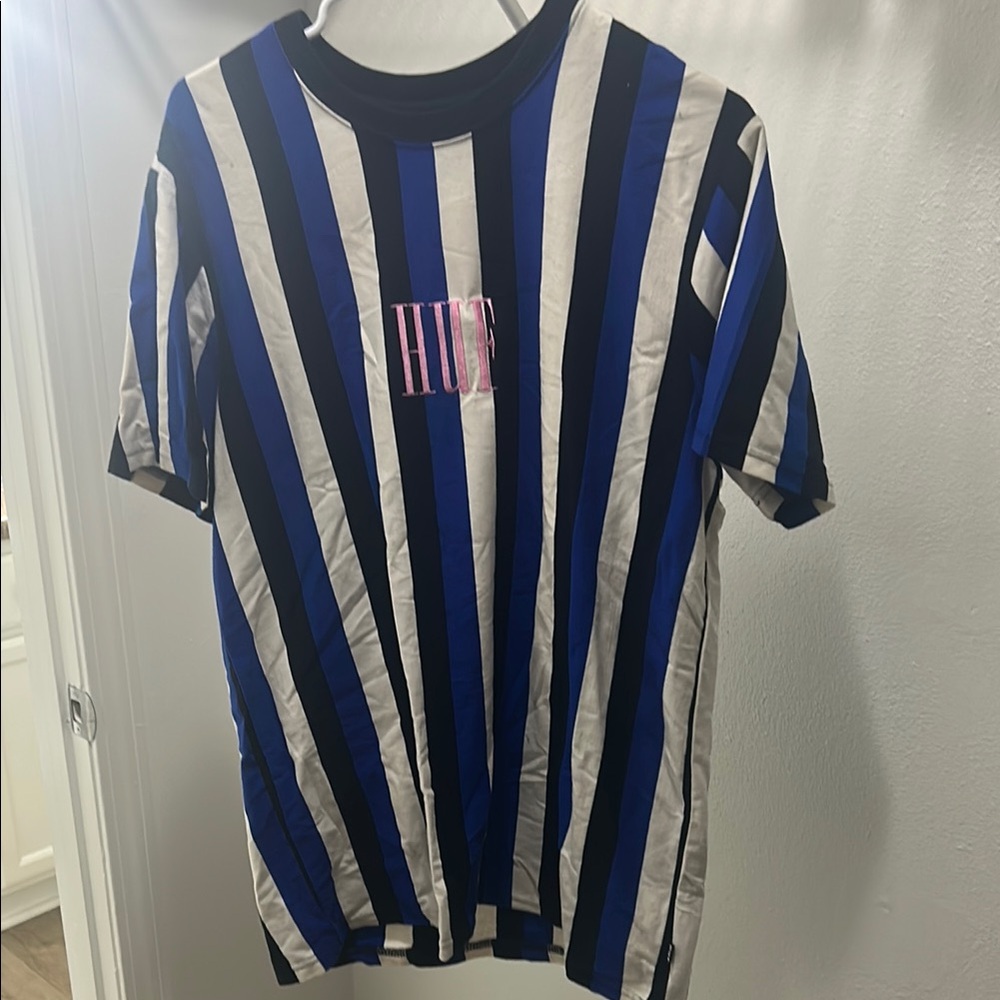 HUF Blue and Black Striped T-Shirt